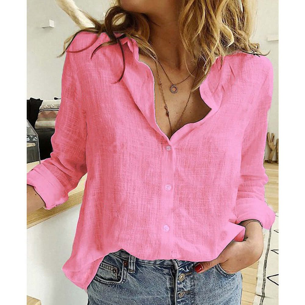 Lapel Button Cardigan Top – Relaxed Fit Blouse | Layna