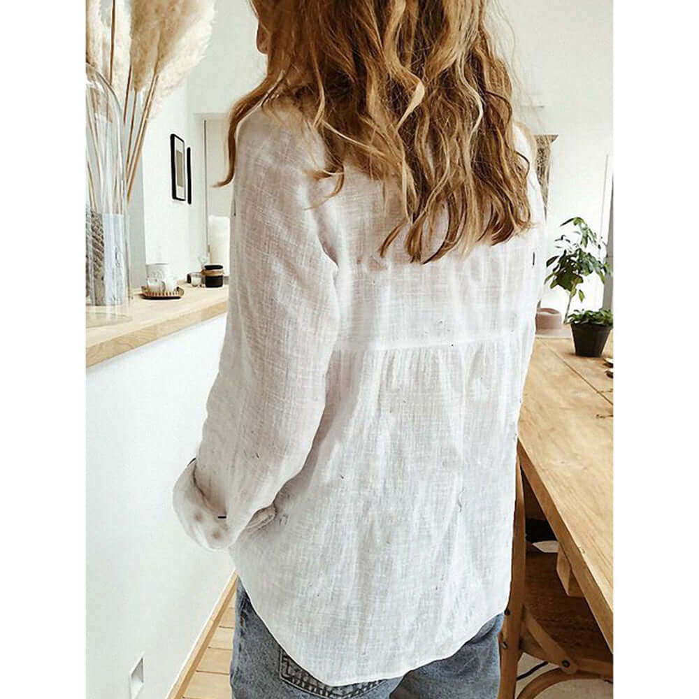 Lapel Button Cardigan Top – Relaxed Fit Blouse | Layna