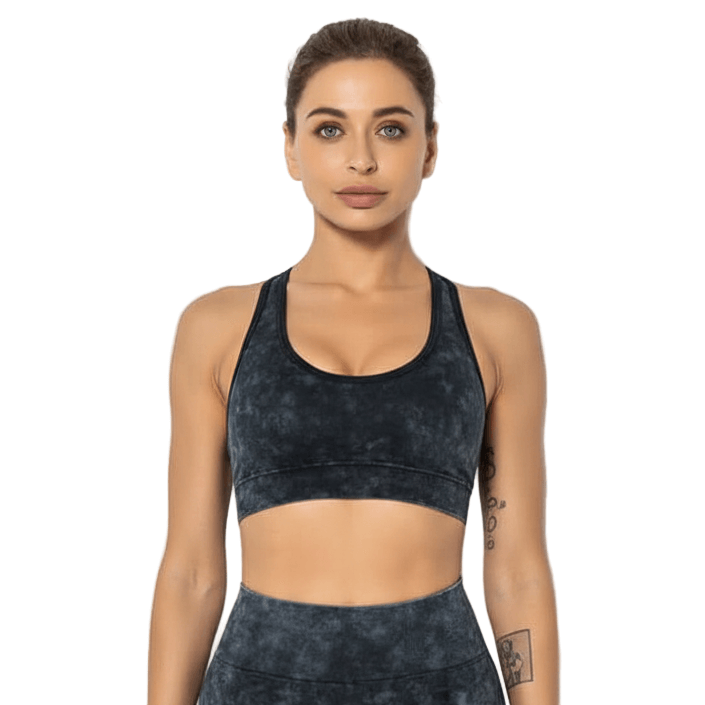Black Mesh Running Sports Bra – Full Coverage & Breathable Support for high impact fitness.