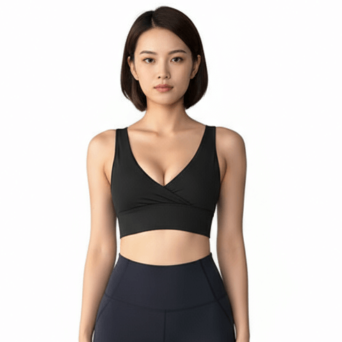 Black Cotton Yoga Sports Bra – Minimalist, Stretch Fit for effortless support and comfort, perfect for workouts and everyday wear.