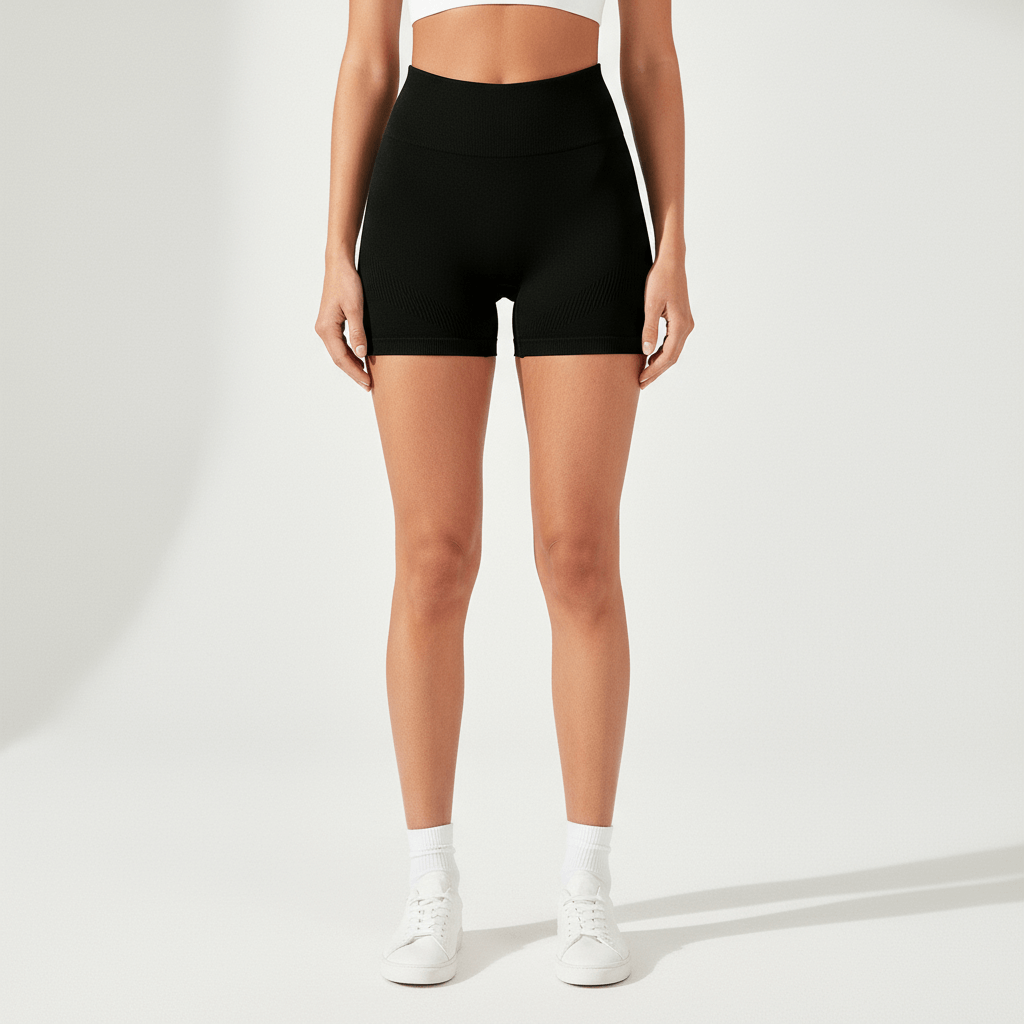 Cross-Border Thread Yoga Shorts – Peach Lift & Sculpt Fit displayed on model wearing black.