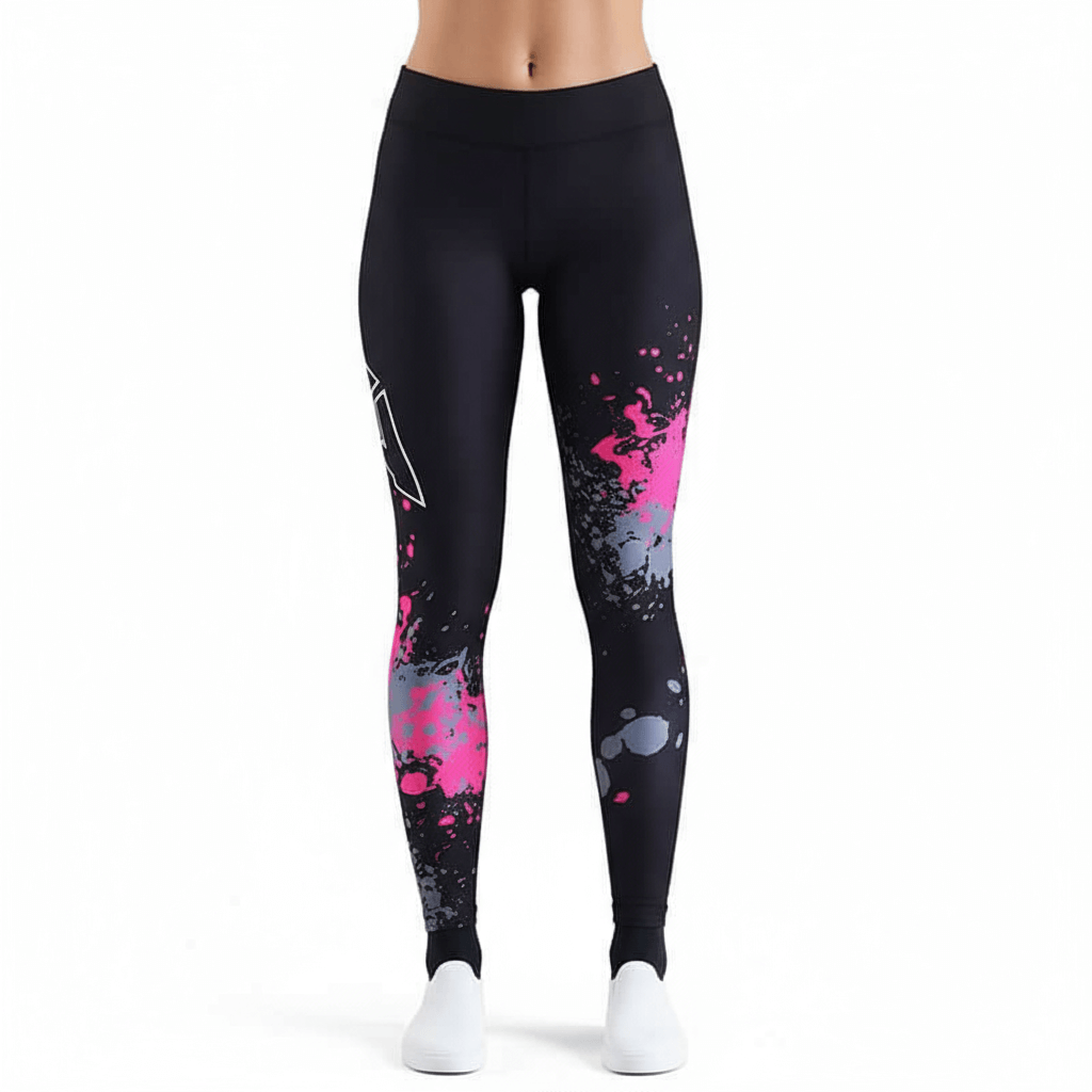 Geometric Print Hip Lifting Stretch High Waist Leggings from Layna Activewear Australia featuring a vibrant paint splash design.