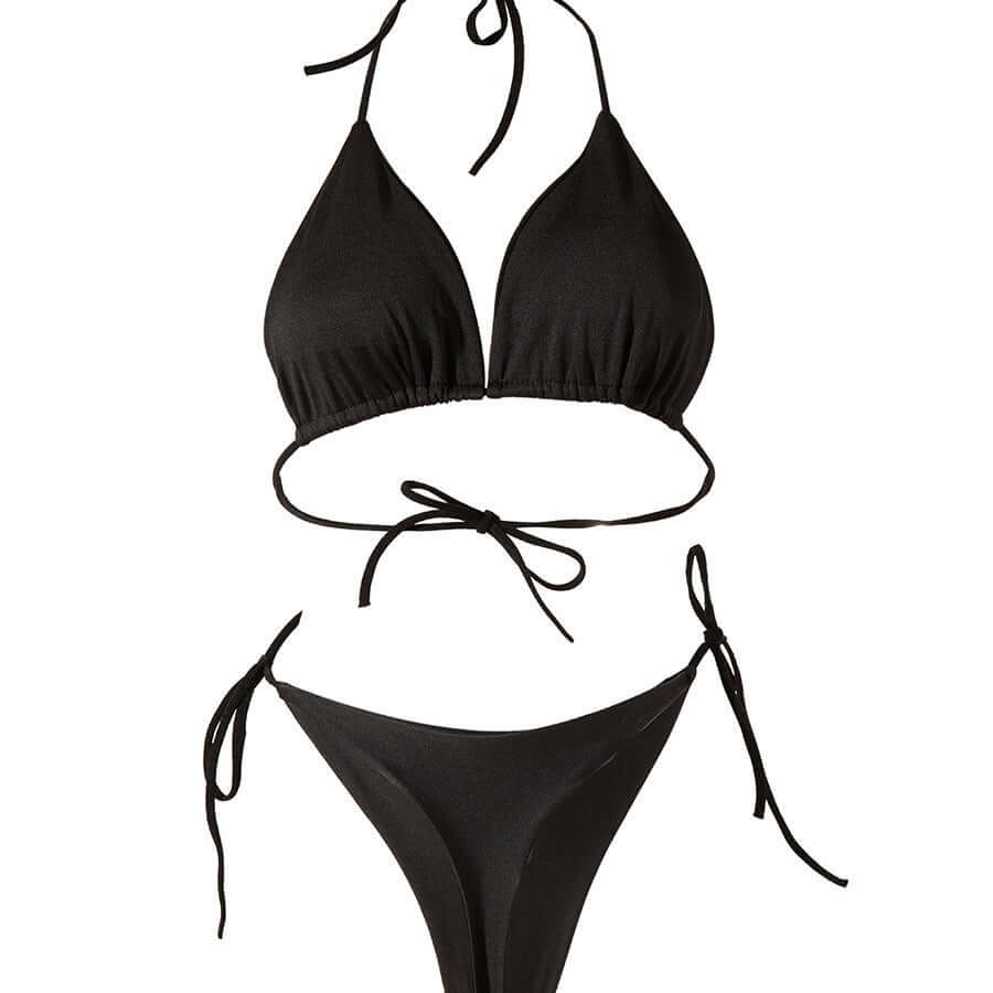 Solid Color Lace-Up Bikini Set with Chest Pads – Women's Swimwear | Clothing,New arrivals,Swimwear,Women