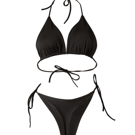 Solid Color Lace-Up Bikini Set with Chest Pads – Women's Swimwear | Clothing,New arrivals,Swimwear,Women