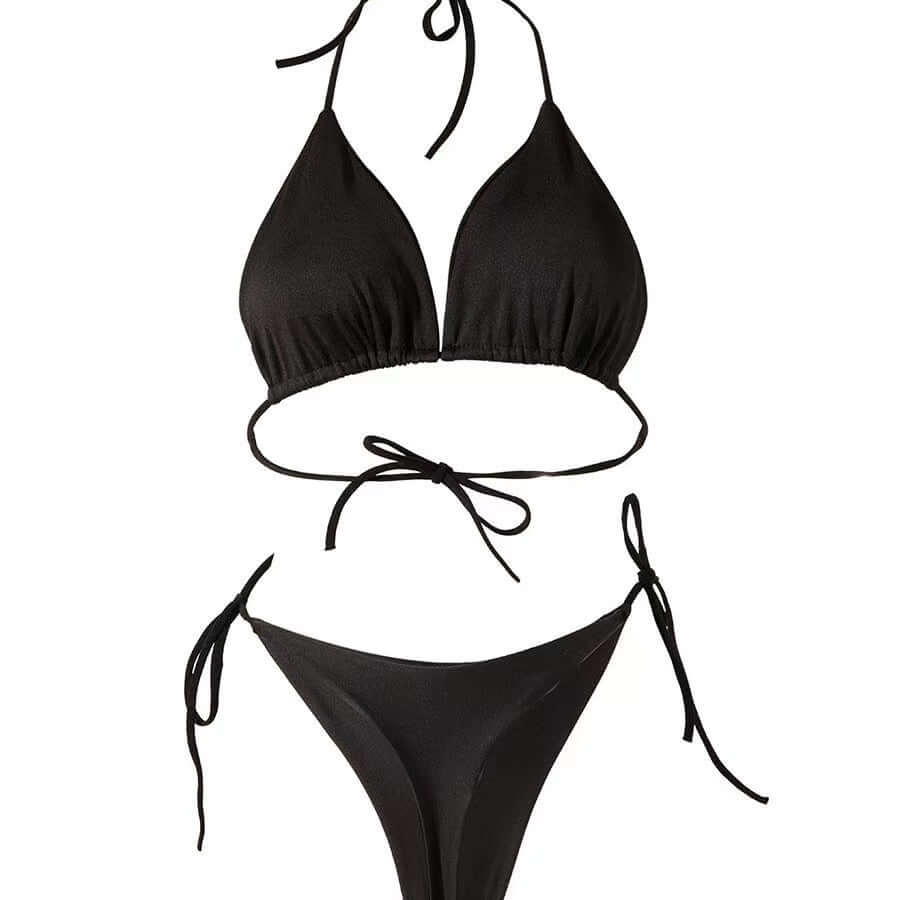 Solid Color Lace-Up Bikini Set with Chest Pads – Women's Swimwear | Clothing,New arrivals,Swimwear,Women