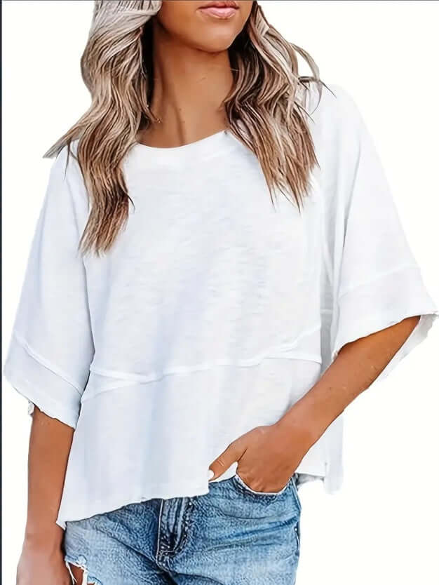 Women's Clothing Solid Color Crew Neck Loose Basic T-shirt, Shop Women’s Activewear Australia at Layna.com.au