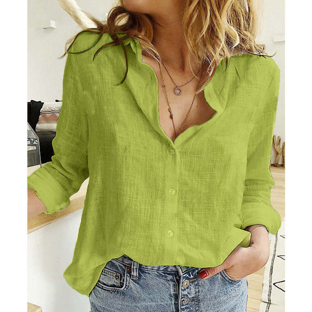 Lapel Button Cardigan Top – Relaxed Fit Blouse | Layna
