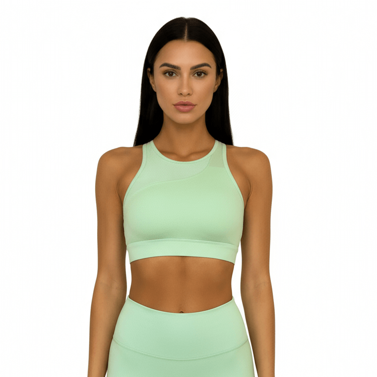 Women's Fashion Sports Bra – Solid Color Nylon Comfort in light mint color, perfect for womens activewear layna.