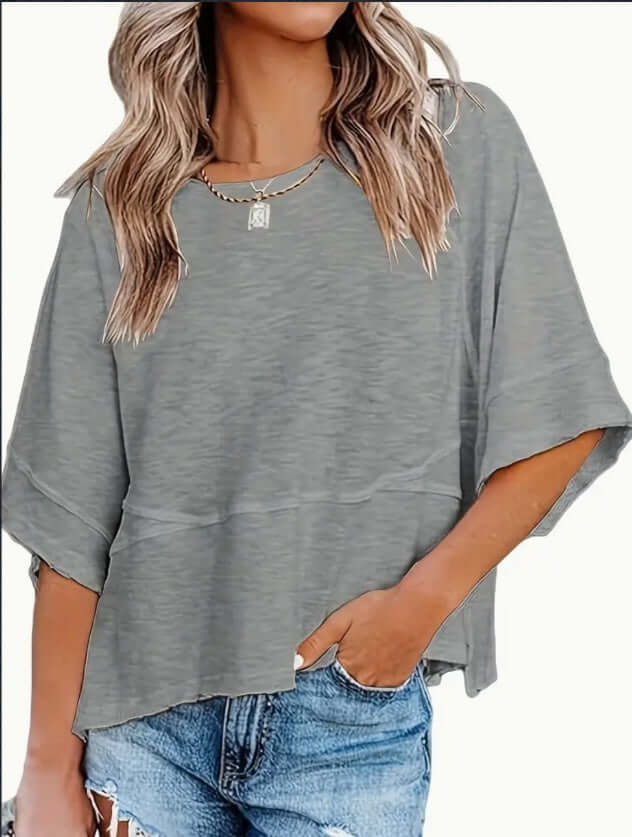 Women's Clothing Solid Color Crew Neck Loose Basic T-shirt, Shop Women’s Activewear Australia at Layna.com.au