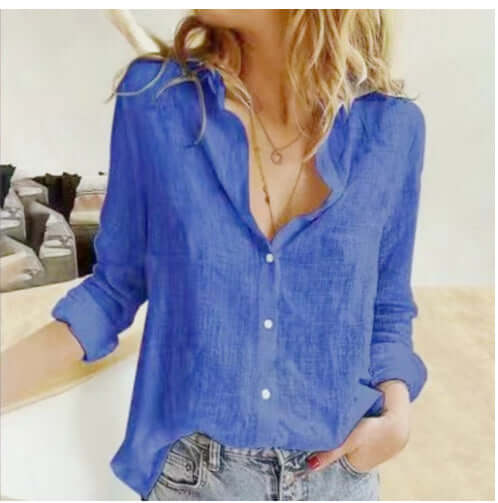 Lapel Button Cardigan Top – Relaxed Fit Blouse | Layna