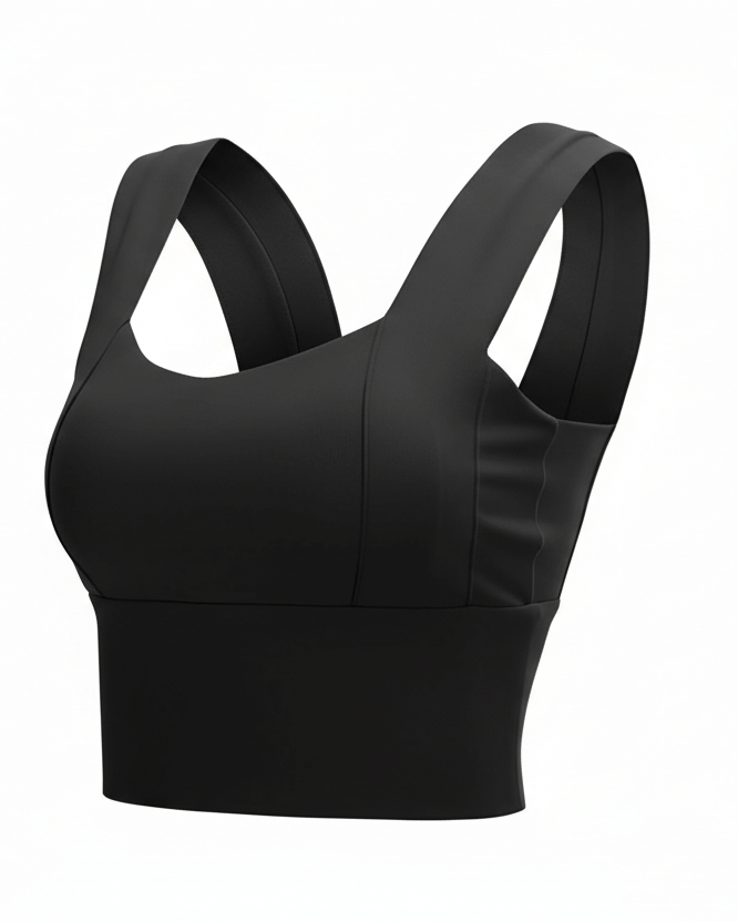 Black Yoga Crop Top – Medium Support, Wire-Free Fit