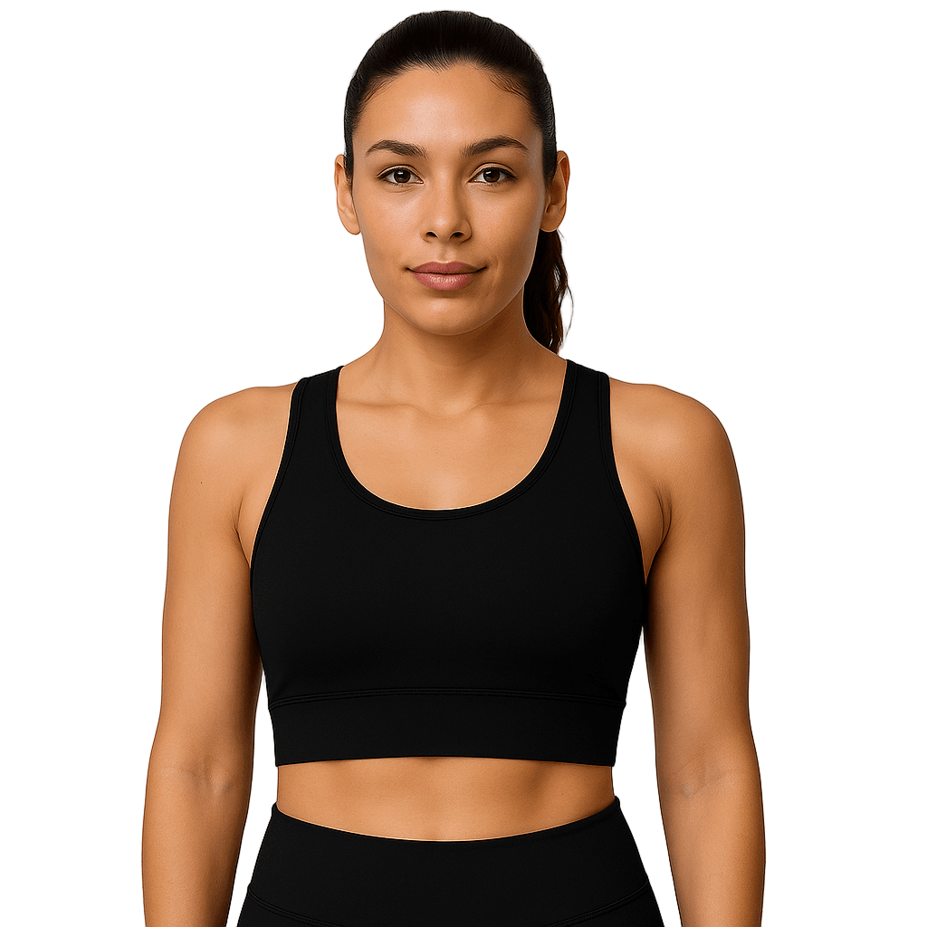 Black No-Bounce Sports Bra – Shockproof, Beauty Back Design for women’s activewear from Layna