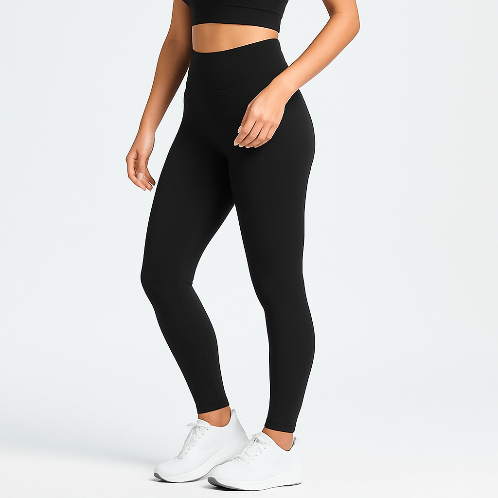 Black Seamless Yoga Pants – High-Waisted, Sculpting Fit showcasing seamless support and a flattering silhouette.