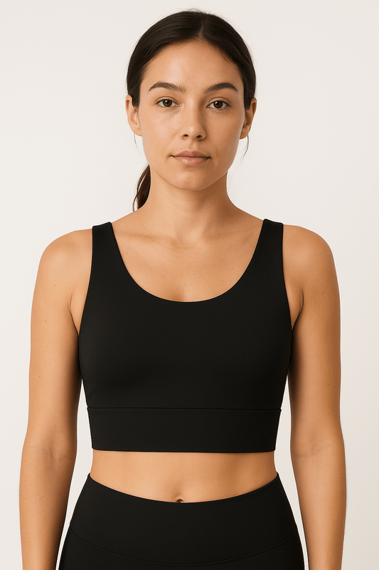 Black No-Bounce Sports Bra by Layna, designed for shockproof support and breathable comfort during workouts.