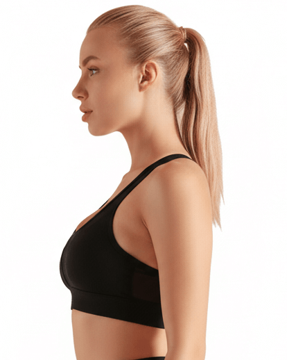Black Shockproof Yoga Vest – Supportive Sports Bra side view showcasing shockproof support and comfortable fit.