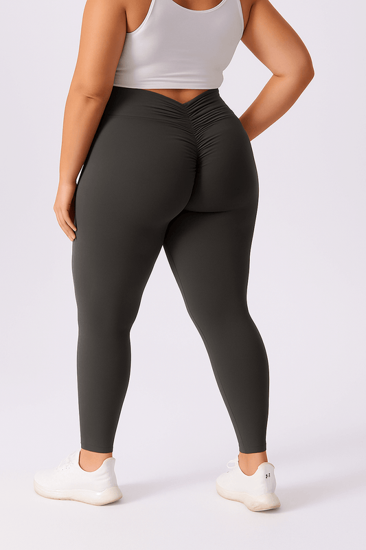 Women's Peach Lift Yoga Leggings in gray, showcasing plus-size slim fit and hip-lifting design for ultimate comfort and style.